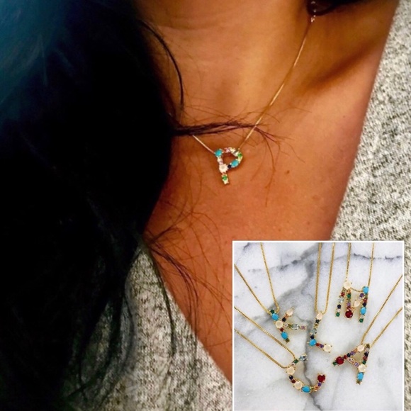 Multi-colored CZ & Stone Initial Necklaces-Boutique - Picture 2 of 16